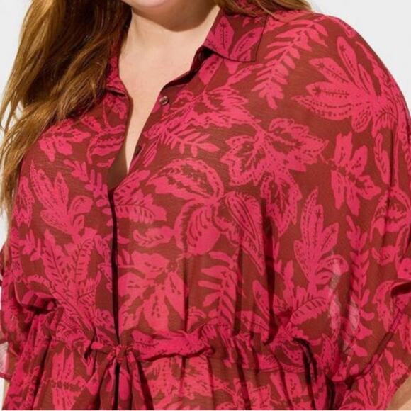 Torrid leaves Chiffon Dolman Short Sleeve Button Up - Picture 6 of 10